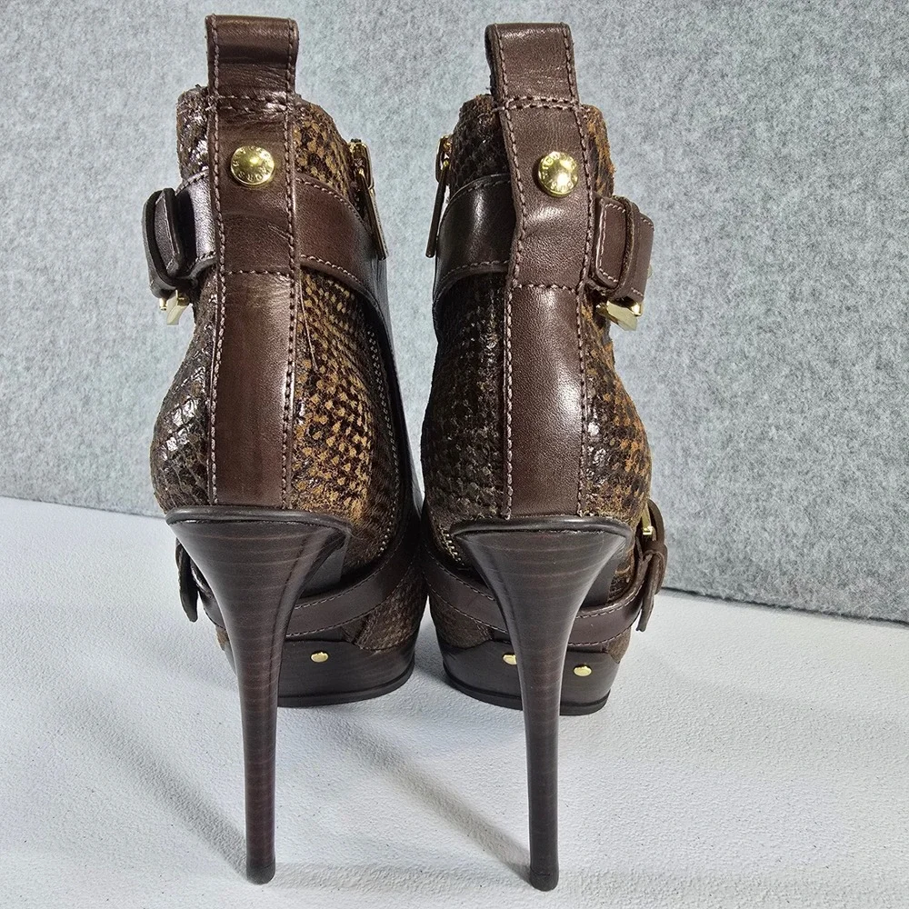 Michael Kors Brown Snakeskin Embossed Leather Platform Buckle Ankle Boots 5.5M